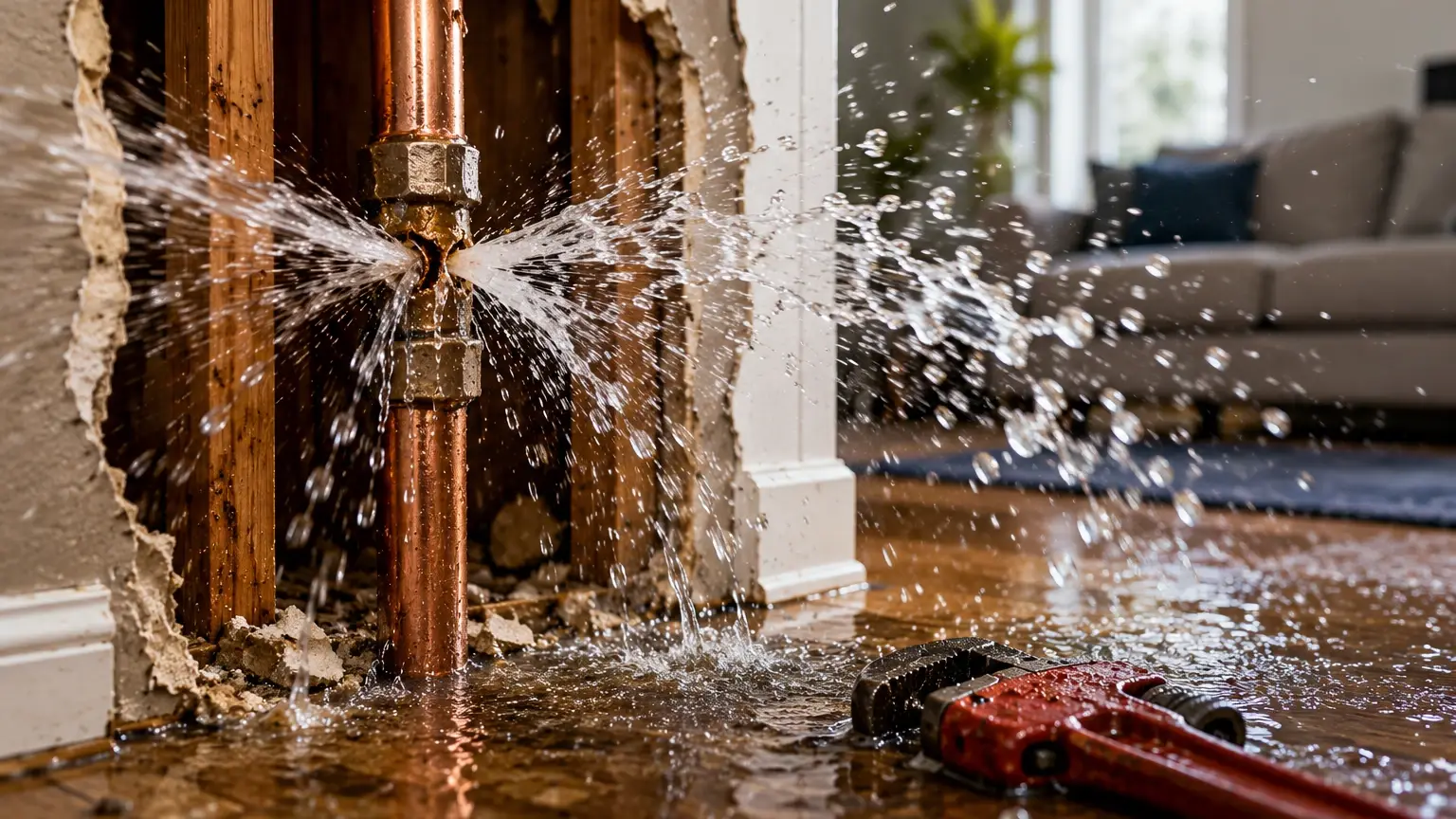 Burst pipe water damage restoration equipment drying a South Florida property