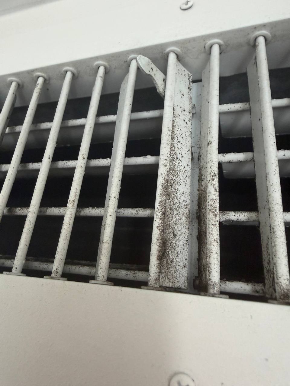 Dark mold-like buildup visible on an air-conditioning vent grille.