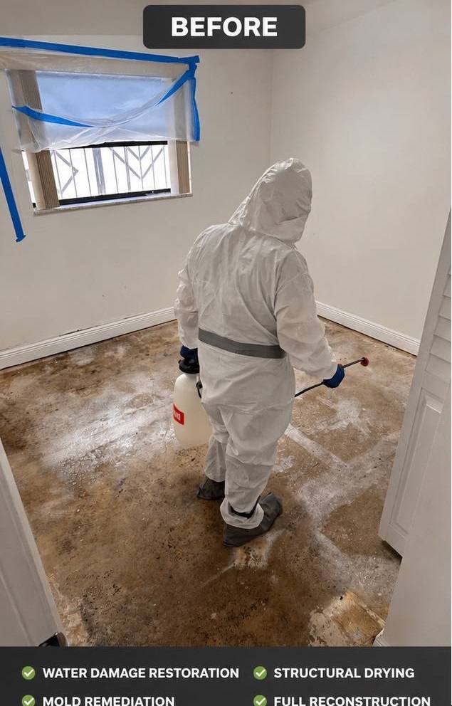 Before and after mold remediation and flooring restoration in North Lauderdale