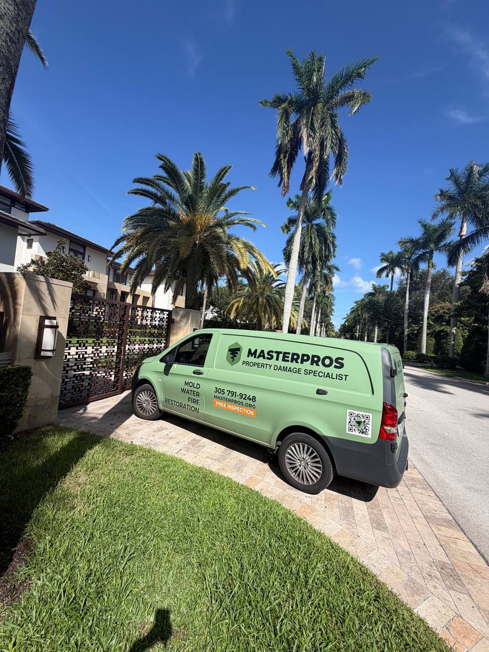 MasterPros service van arrived on site for mold inspection in Coral Gables