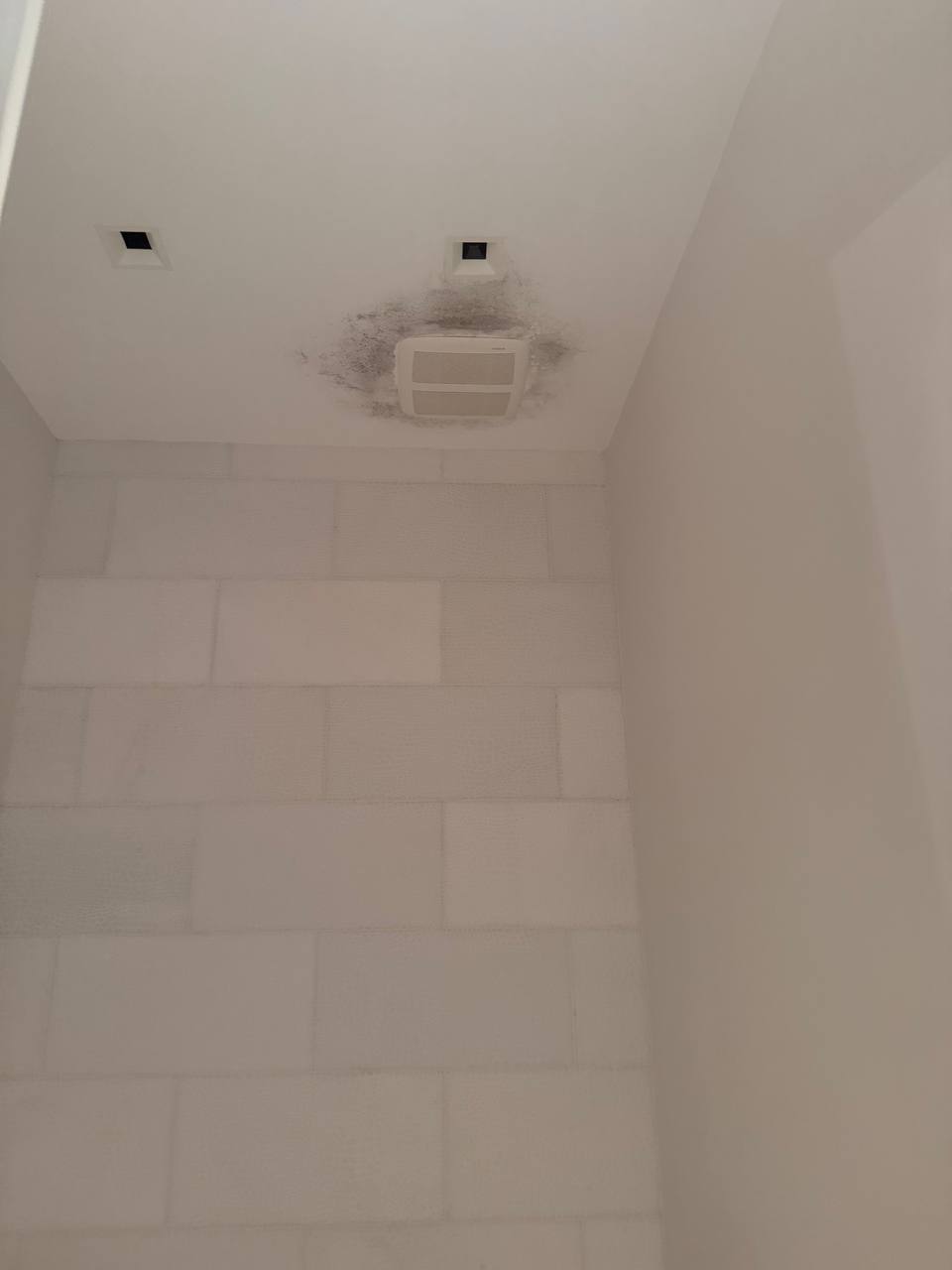 Visible mold growth around ceiling HVAC vent in bathroom
