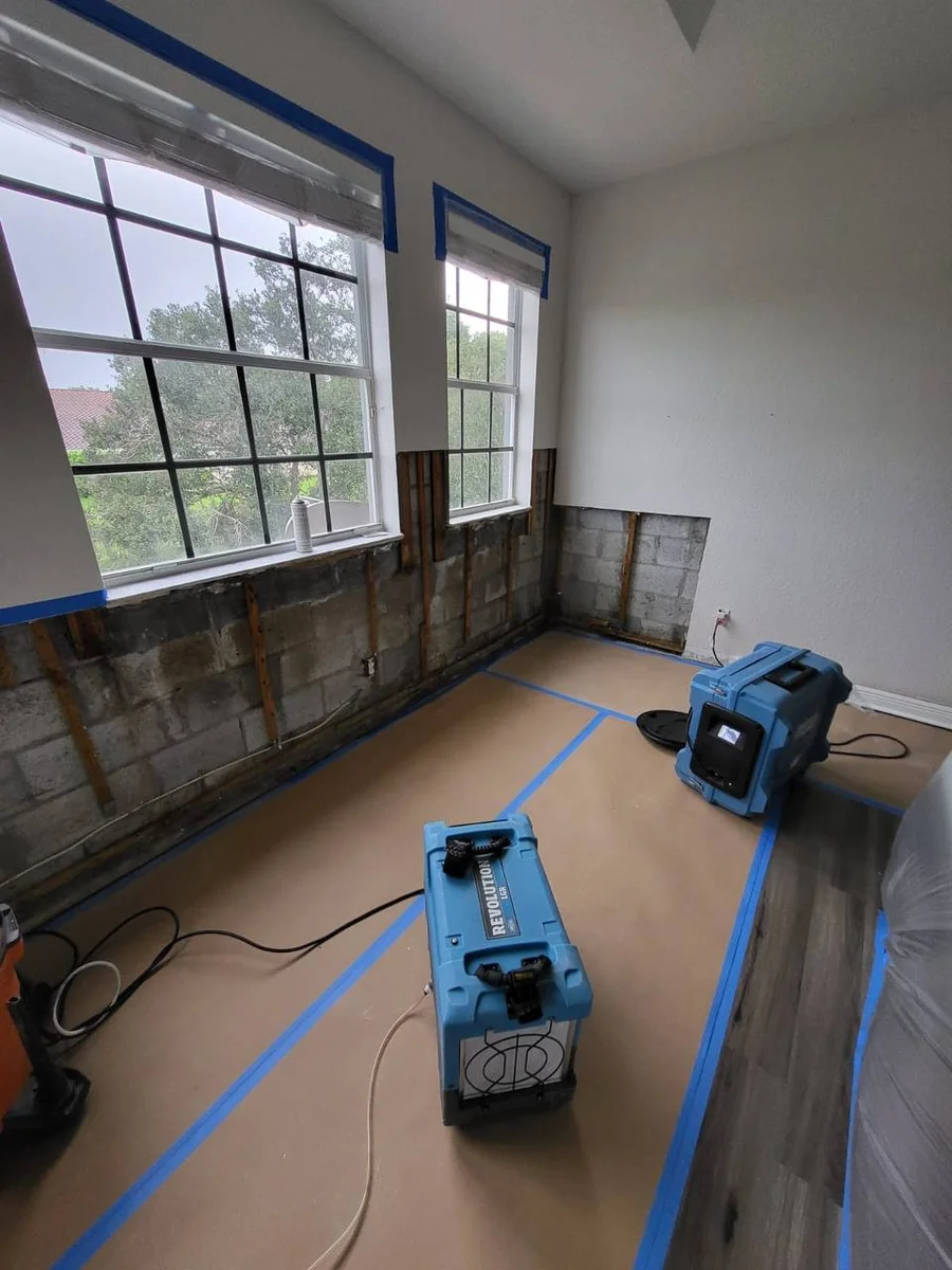 Structural drying equipment deployed after water damage